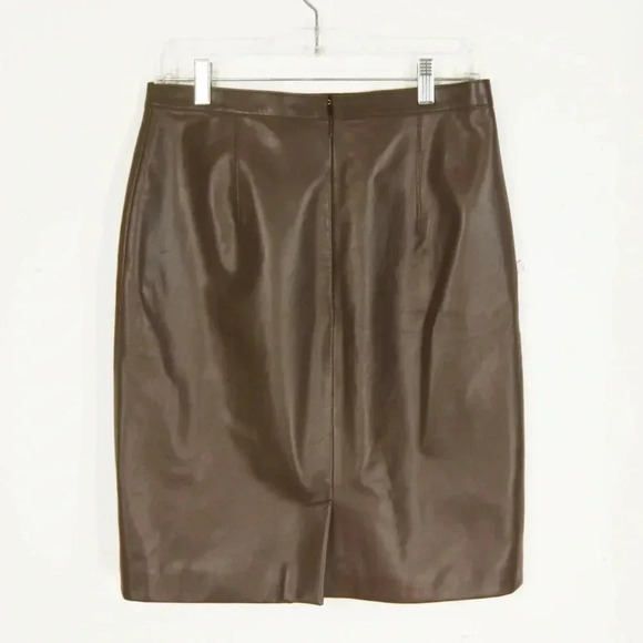 Burberry London Chocolate Brown Leather Midi Pencil Skirt - Picture 4 of 5